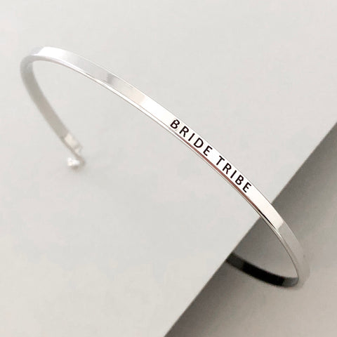 'Bride Tribe' Dainty Bangle Bracelet-Silver