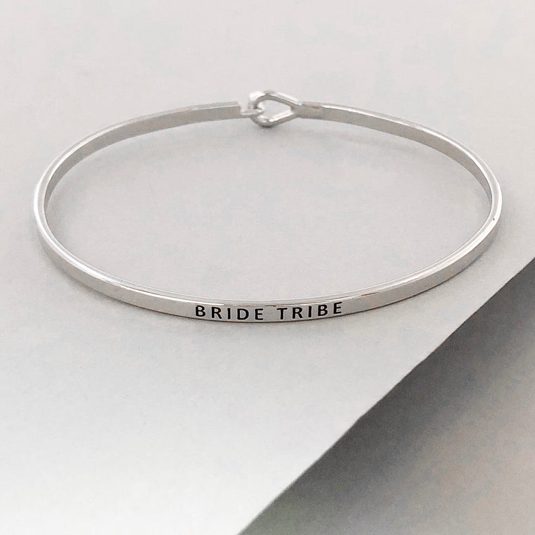 'Bride Tribe' Dainty Bangle Bracelet-Silver