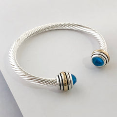 Stack It Up Bracelet Cuff- Jeweled Turquoise Blue Stone