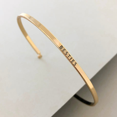'Besties' Dainty Bangle Bracelet-Gold