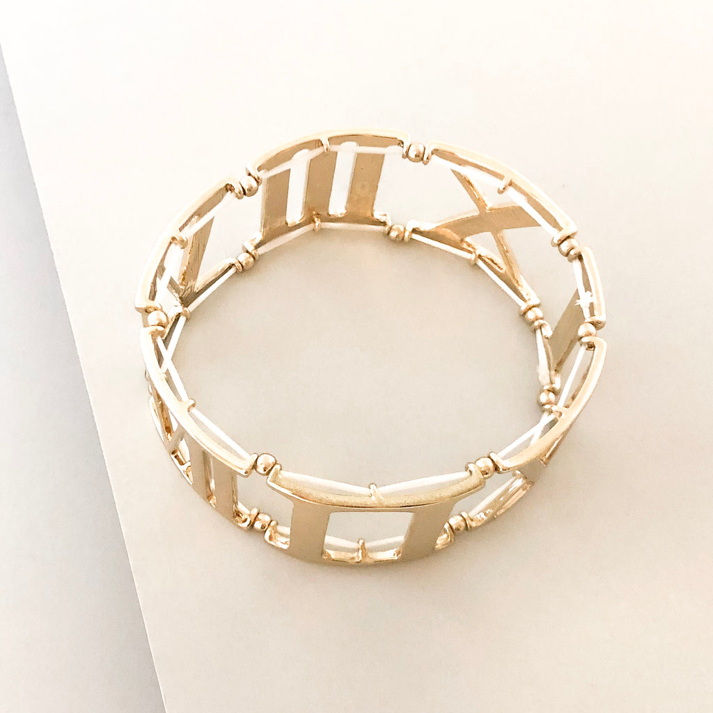 Roman Numeral Stretch Bracelet- Gold