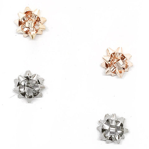 Festive Bow Stud Earrings Set of Two- Gold/ Silver