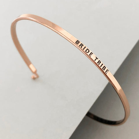 'Bride Tribe' Dainty Bangle Bracelet-Rose Gold