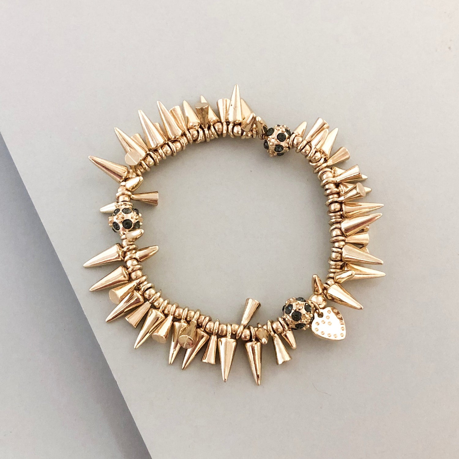 Studded Renegade Cluster Stretch Bracelet- Gold