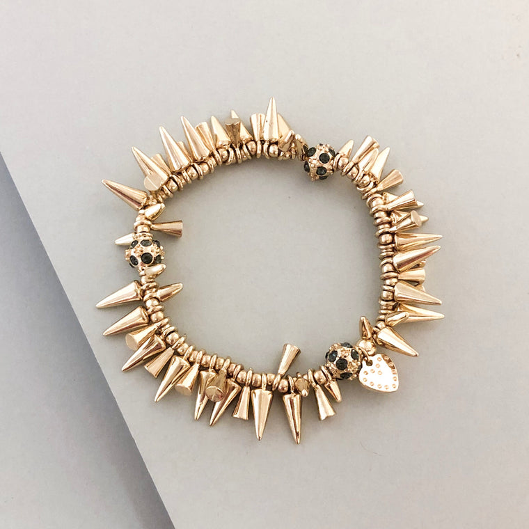 Studded Renegade Cluster Stretch Bracelet- Gold