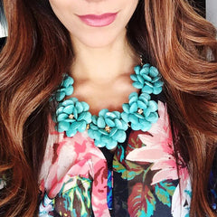 Beaded Rosette Statement Necklace- Turquoise