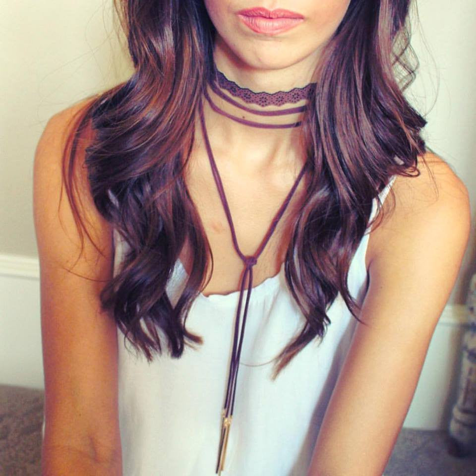 Double Tie Choker Necklace- Brown