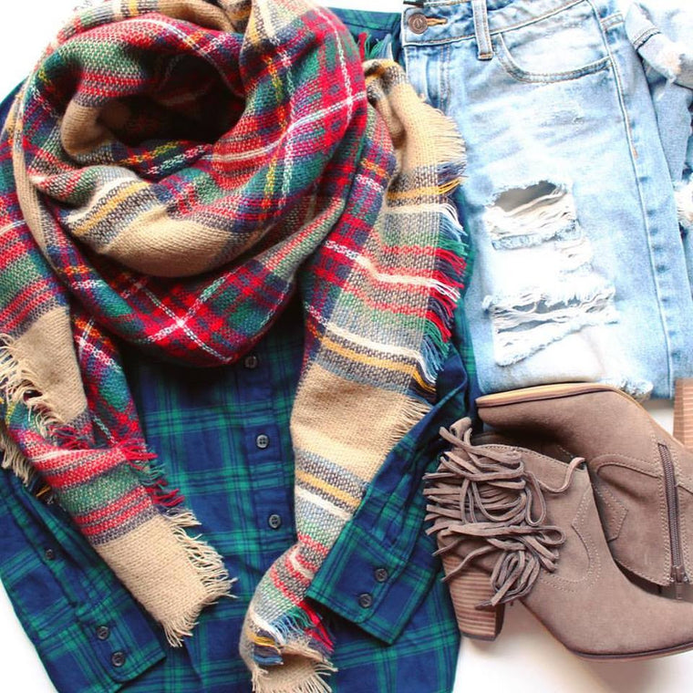 Mad For Plaid Blanket Scarf- Multi