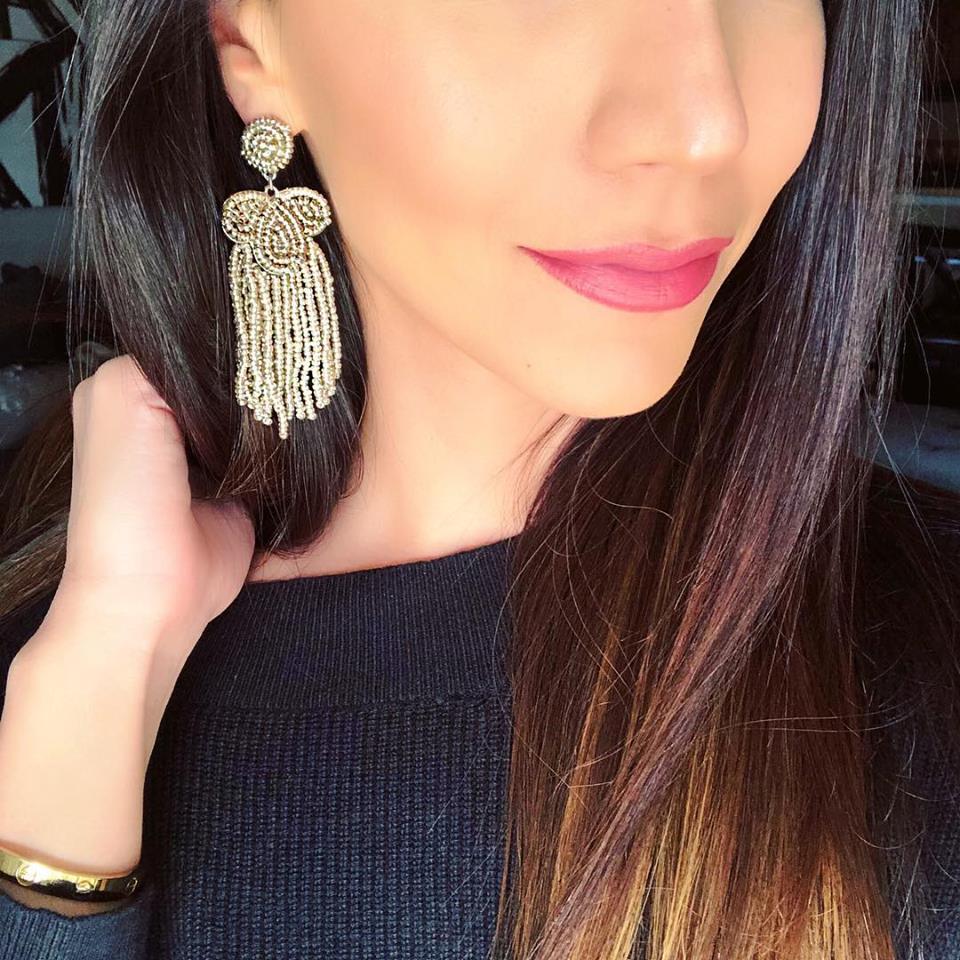 Desiree Beaded Tassel Earrings- Silver