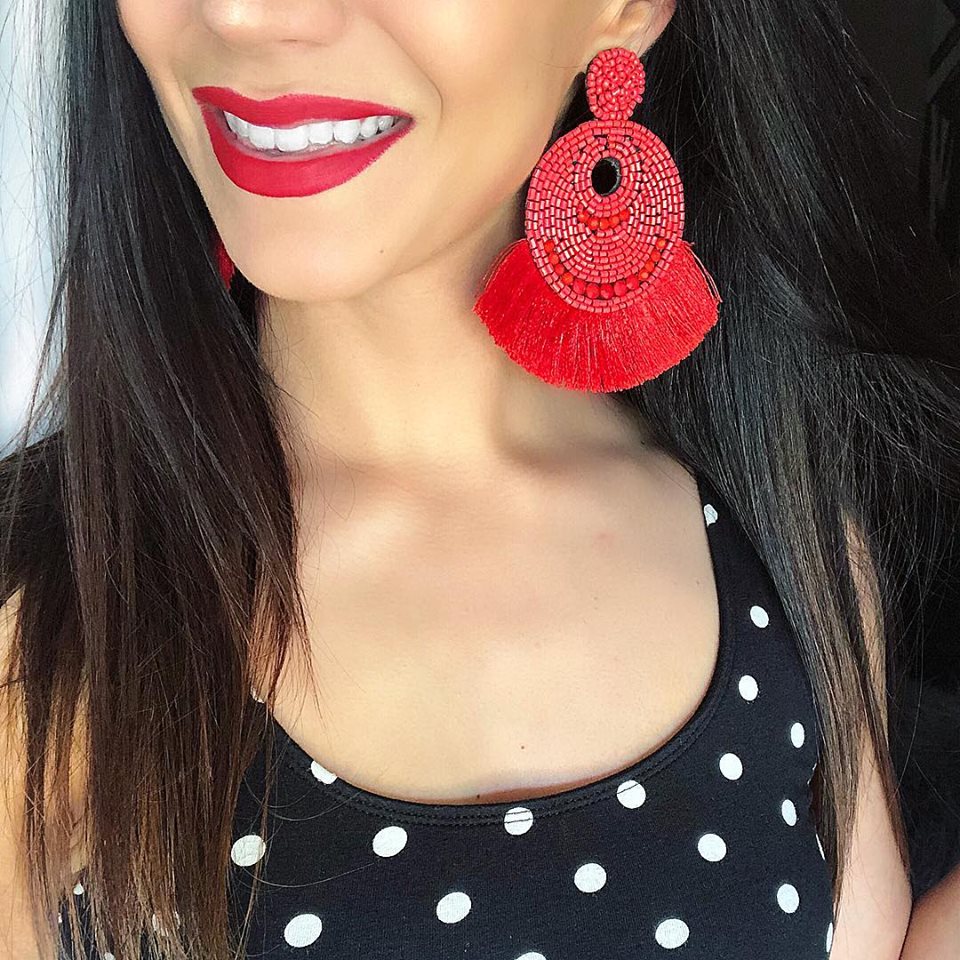 Josie Beaded Tassel Earrings- Red