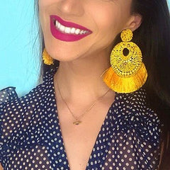 Josie Beaded Tassel Earrings- Yellow