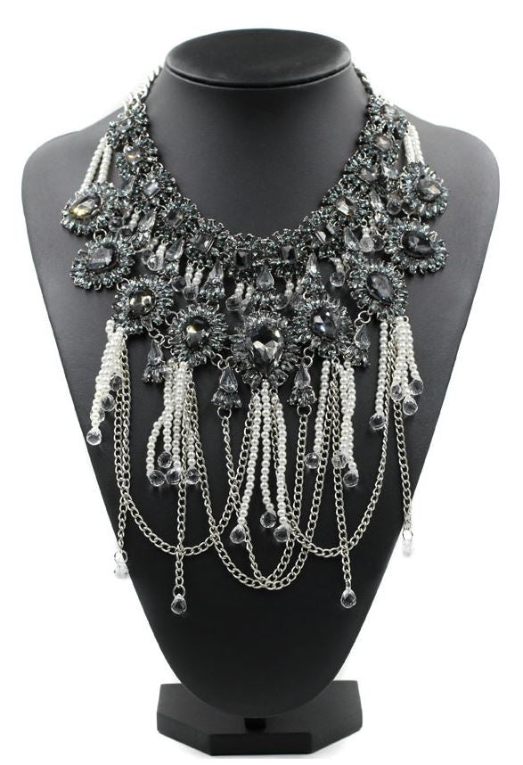 Luxe Chains & Pearls Fringe Statement Necklace