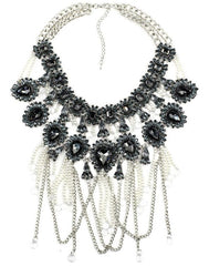 Luxe Chains & Pearls Fringe Statement Necklace