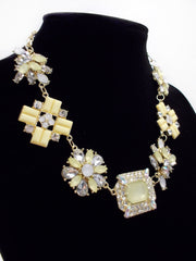 Crystal Cluster Jewels Statement Necklace- Yellow
