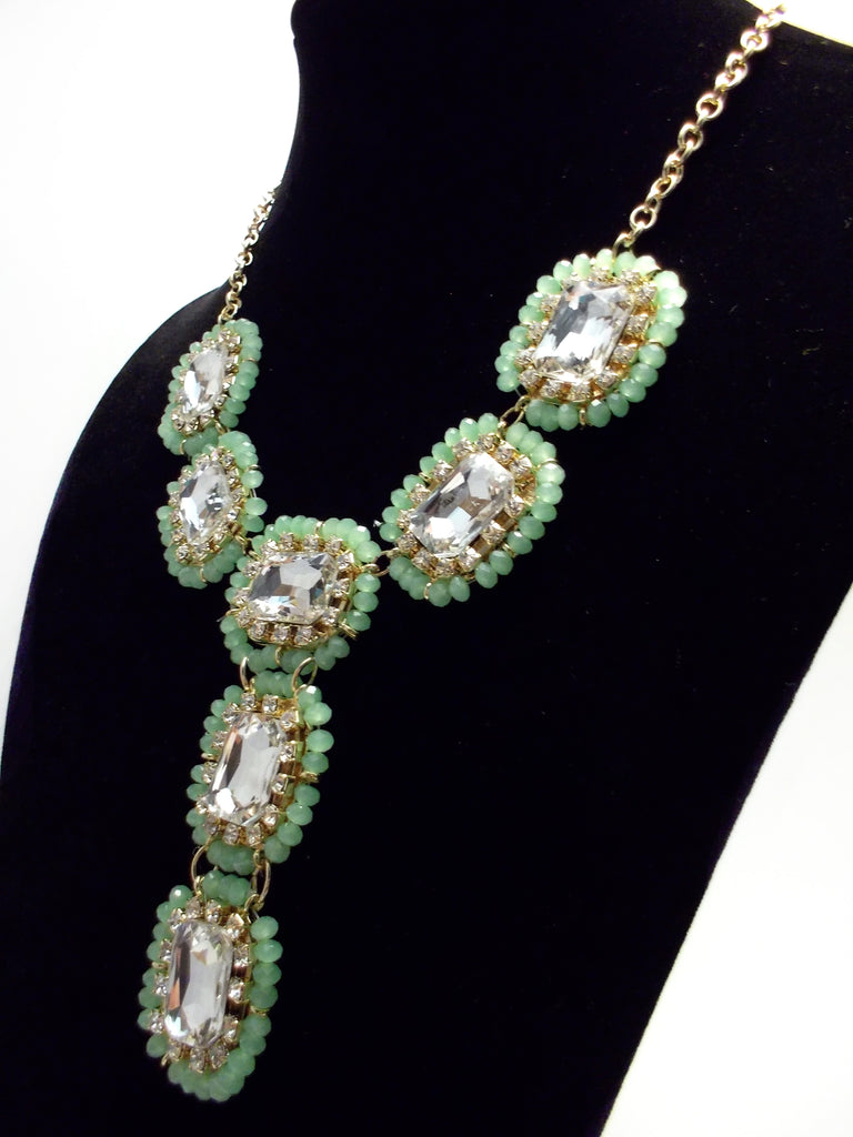 Crystal Beaded Drop Jewels Statement Necklace