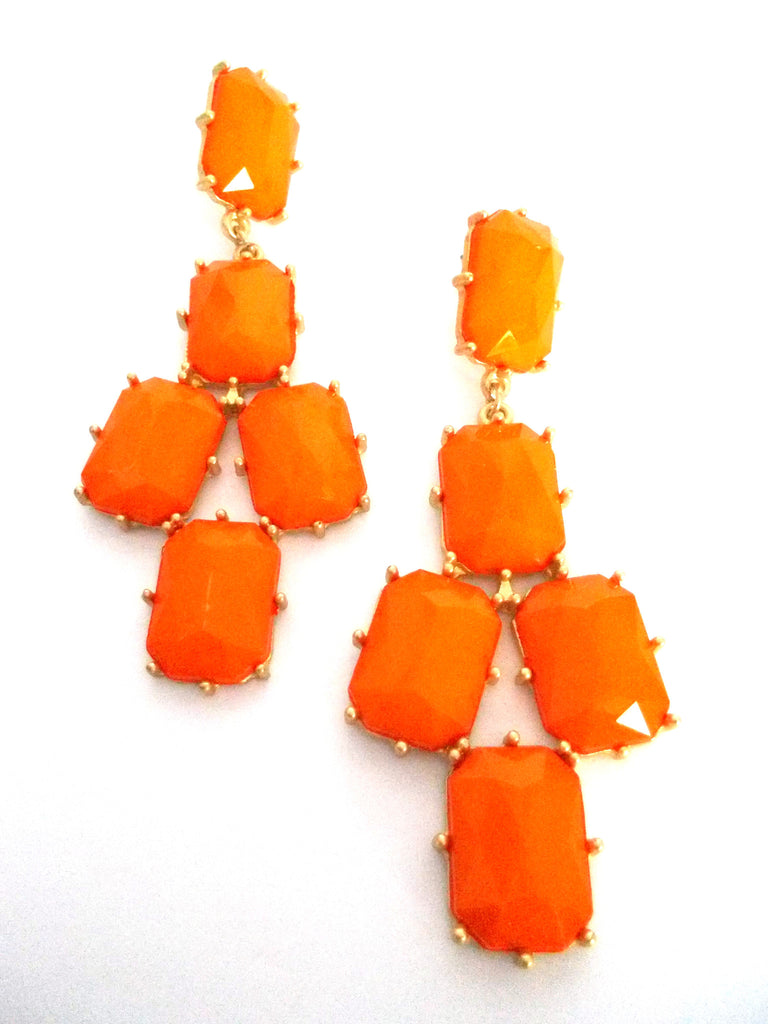 Gemstone Statement Earrings- Orange