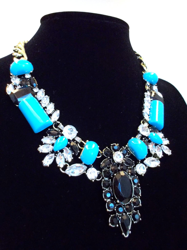 Luxe Crystal-Encrusted Collar Statement Necklace- Turquoise