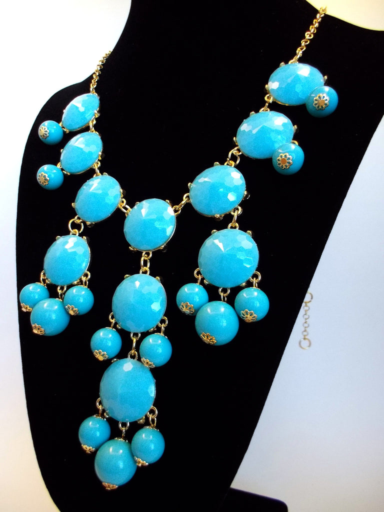 Bubble JEWELED Statement Necklace- Light Turquoise