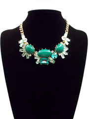 Crystal Cluster Statement Necklace- Green