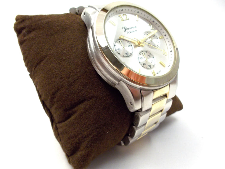 Metal Oversized Geneva Platinum Watch- Two Tone