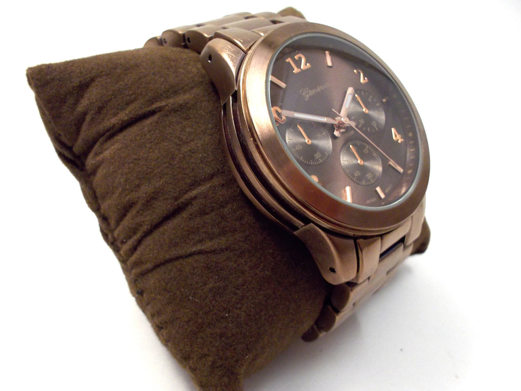 Metal Oversized Geneva Platinum Watch- Bronze Chocolate