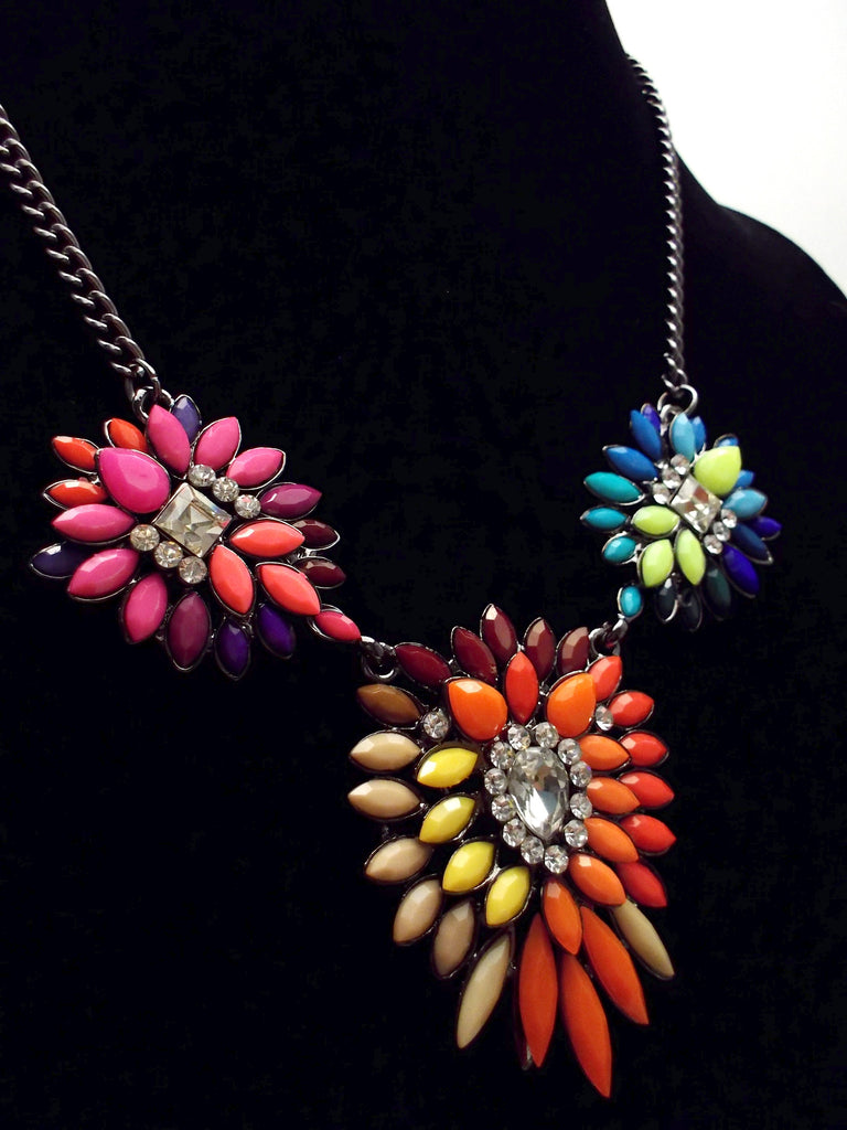 Neon Leaves Statement Necklace- Neon Multi