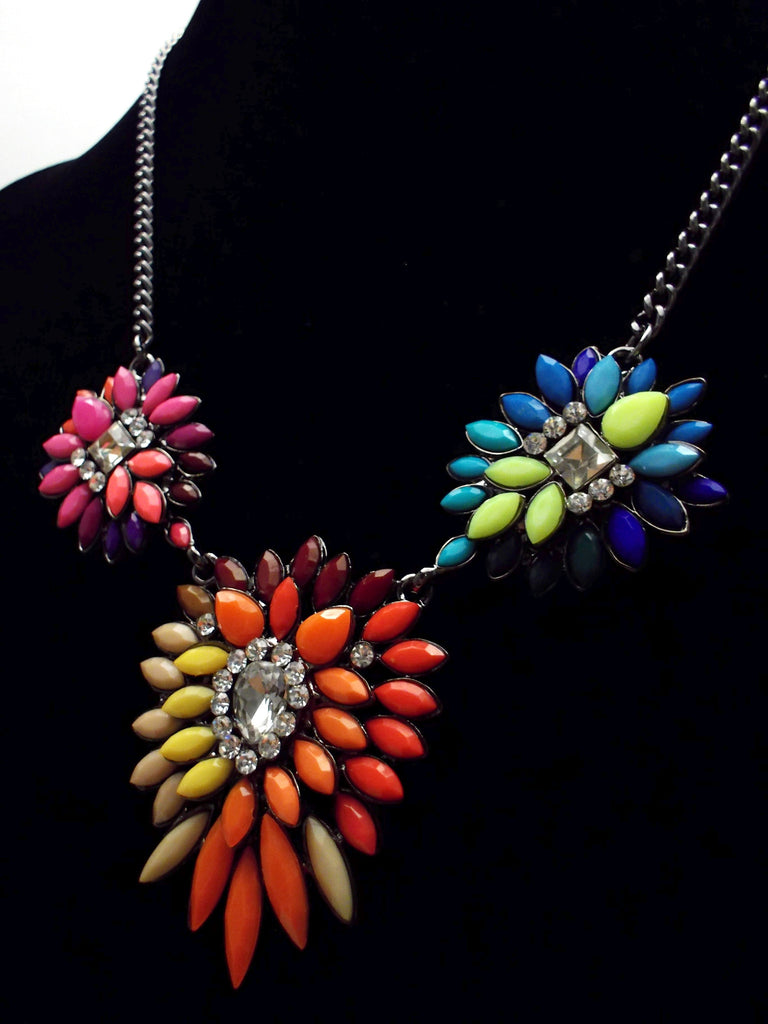 Neon Leaves Statement Necklace- Neon Multi
