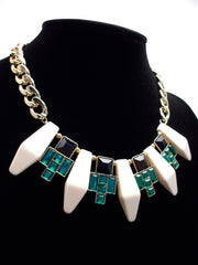 Tribal Geometric Jeweled Statement Necklace- Ivory