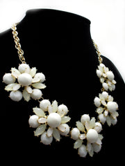 Floral Jeweled Gemstone Necklace- Ivory