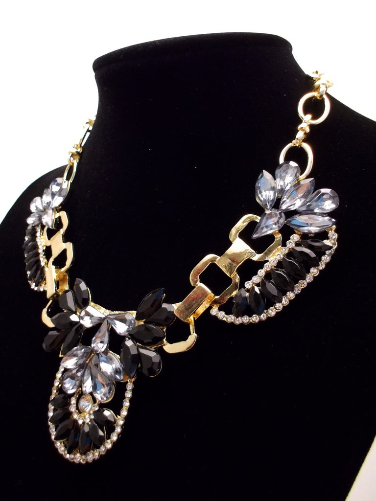 Crystal Icing Statement Necklace- Black