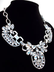 Luxe Crystal Icing Statement Necklace- Silver