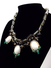 Colorful Beaded & Jeweled Statement Necklace- Gray & White