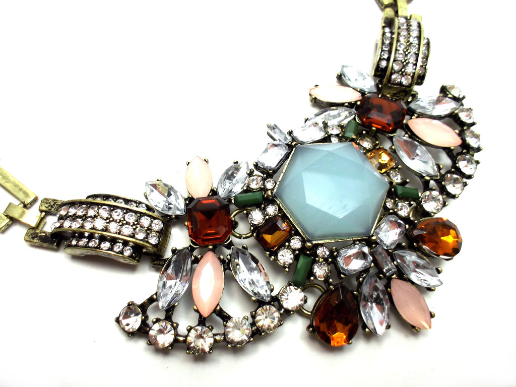Luxe Crystal Compilation Statement Necklace Set- Sky Blue