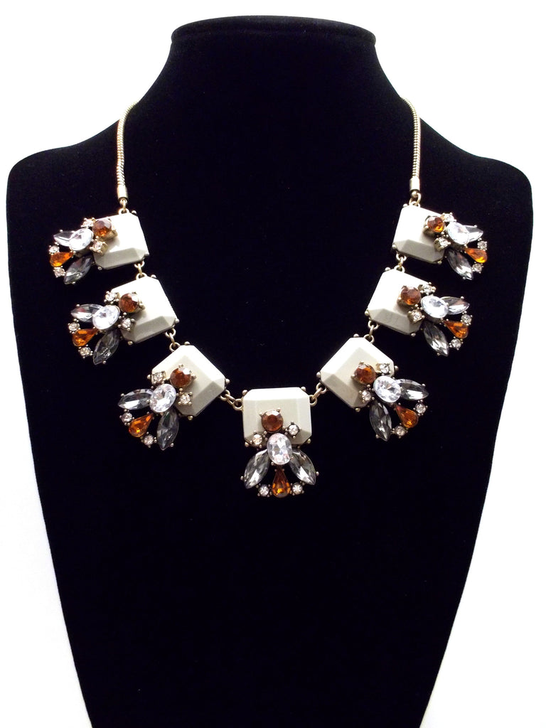 Gray Crystal Leaves Statement Necklace