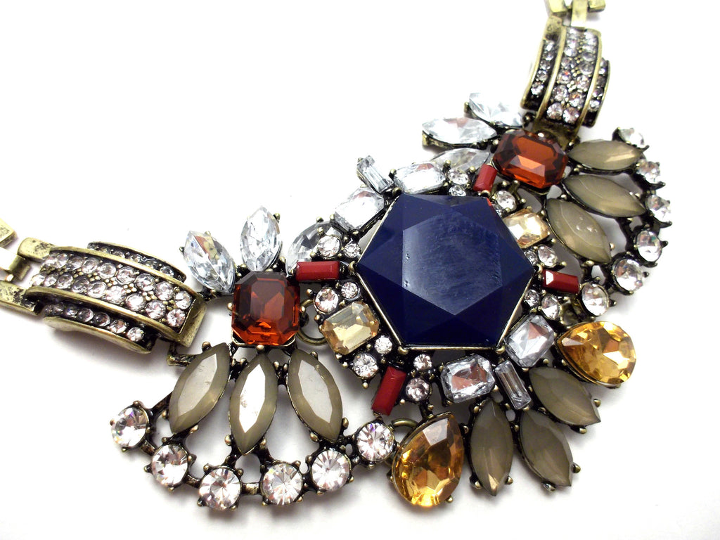 Luxe Crystal Compilation Statement Necklace Set- Navy