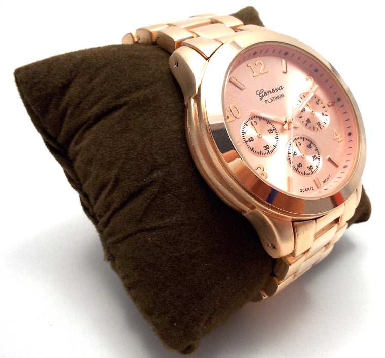 Metal Oversized Geneva Platinum Watch- Rose Gold