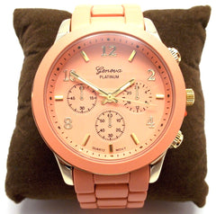 Ceramic Oversized Geneva Platinum Watch- Peach
