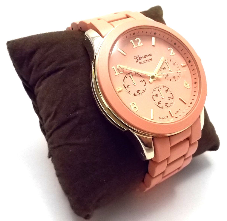 Ceramic Oversized Geneva Platinum Watch- Peach