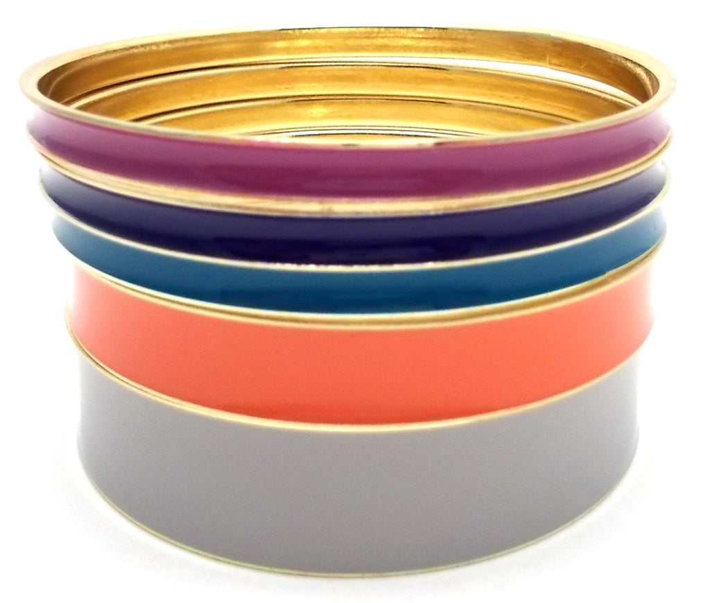 Multi-Colored Lacquered Bangle Set of 5- Grey Multi
