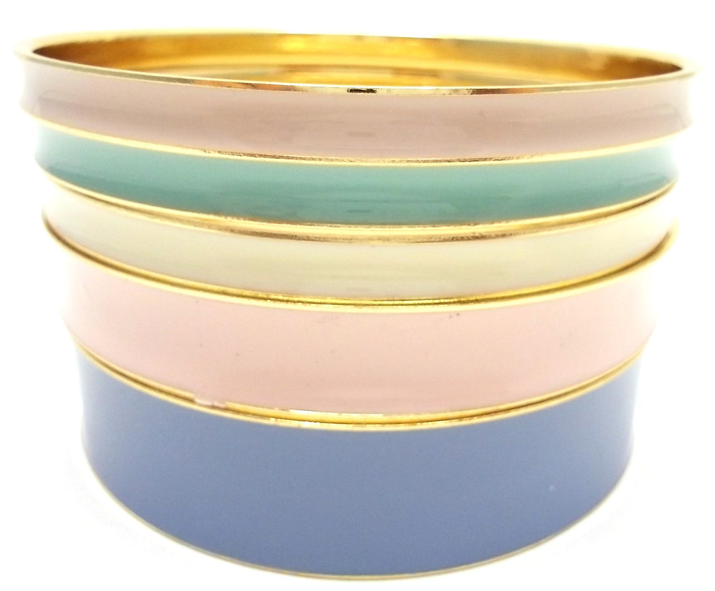 Multi-Colored Lacquered Bangle Set of 5- Pastels