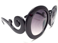 Designer Inspired 'Baroque' Round Sunglasses- Black