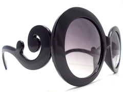 Designer Inspired 'Baroque' Round Sunglasses- Black