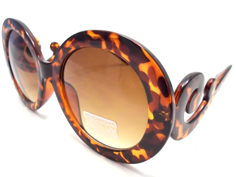 Designer Inspired 'Baroque' Round Sunglasses- Tortoise