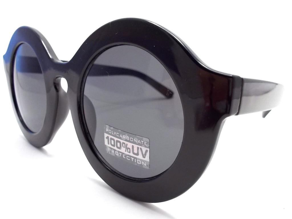 Retro Round Sunglasses- Glossy Black