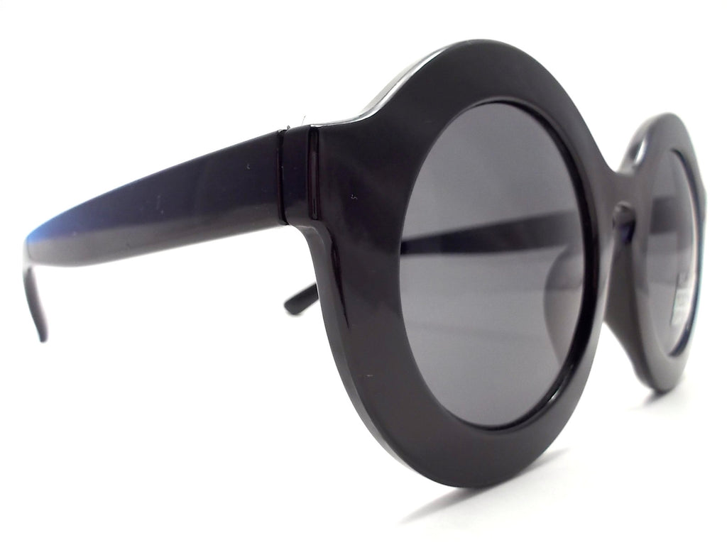 Retro Round Sunglasses- Glossy Black