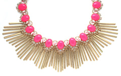 Boho Fringe Envy Statement Necklace- Hot Pink