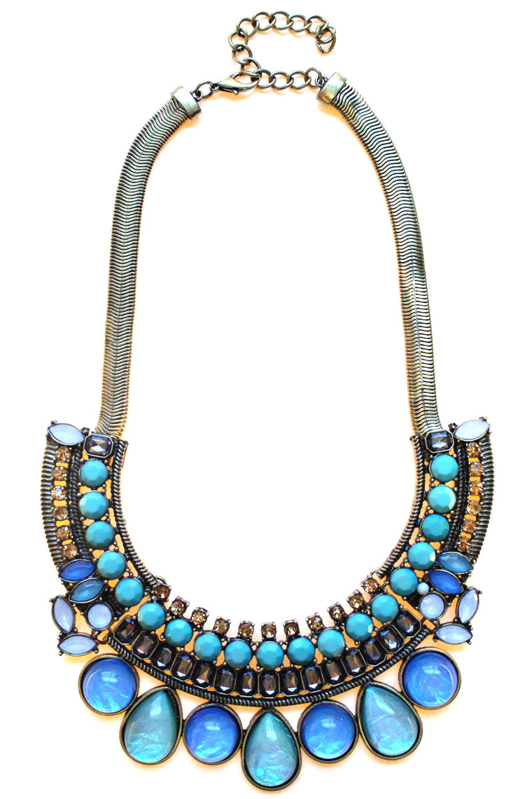 Crystal & Opal Bib Statement Necklace- Turquoise & Mint