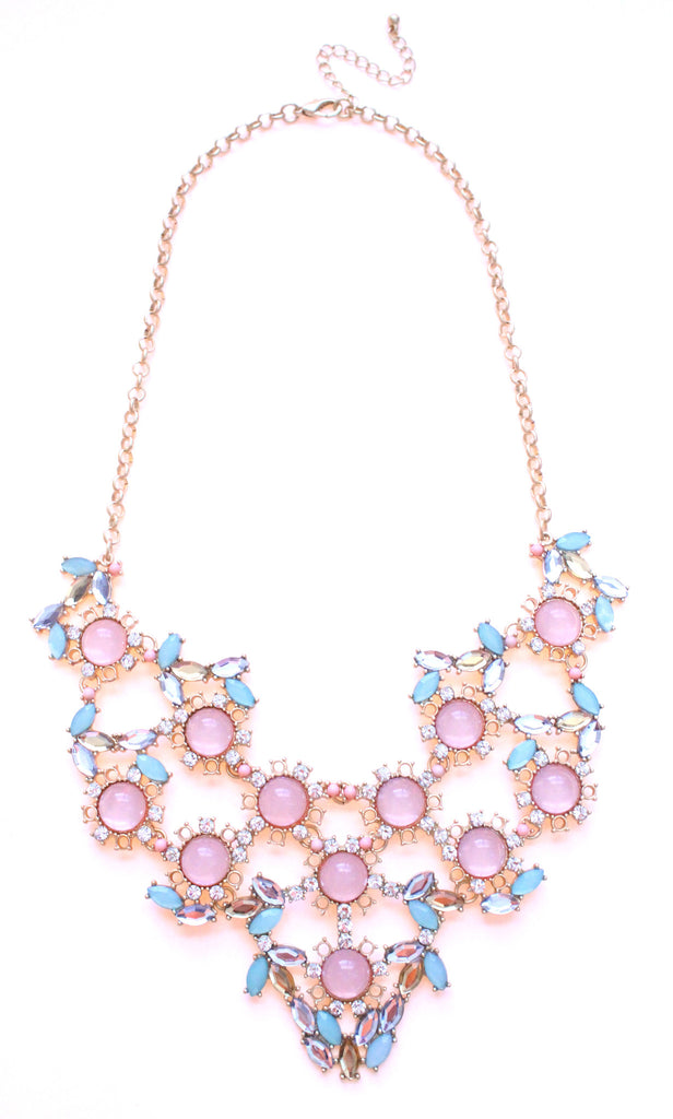 Pastel Bib Statement Necklace- Light Pink