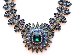 Luxe Crystal Flower Statement Necklace- Emerald