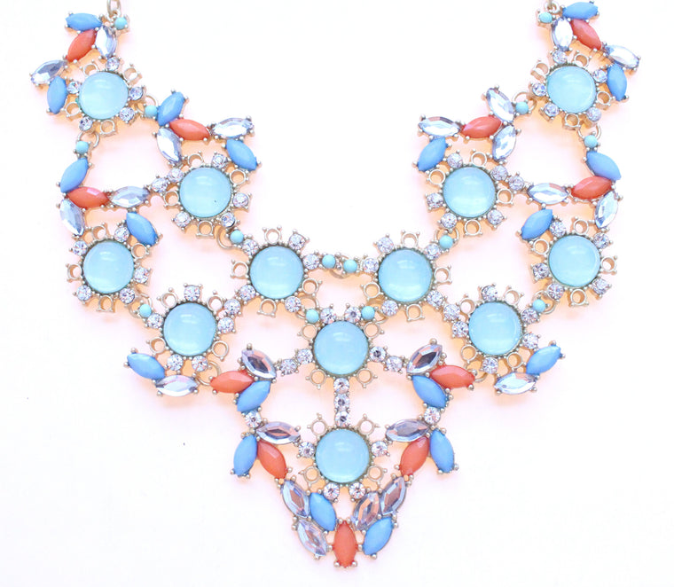 Pastel & Neon Bib Statement Necklace- Mint